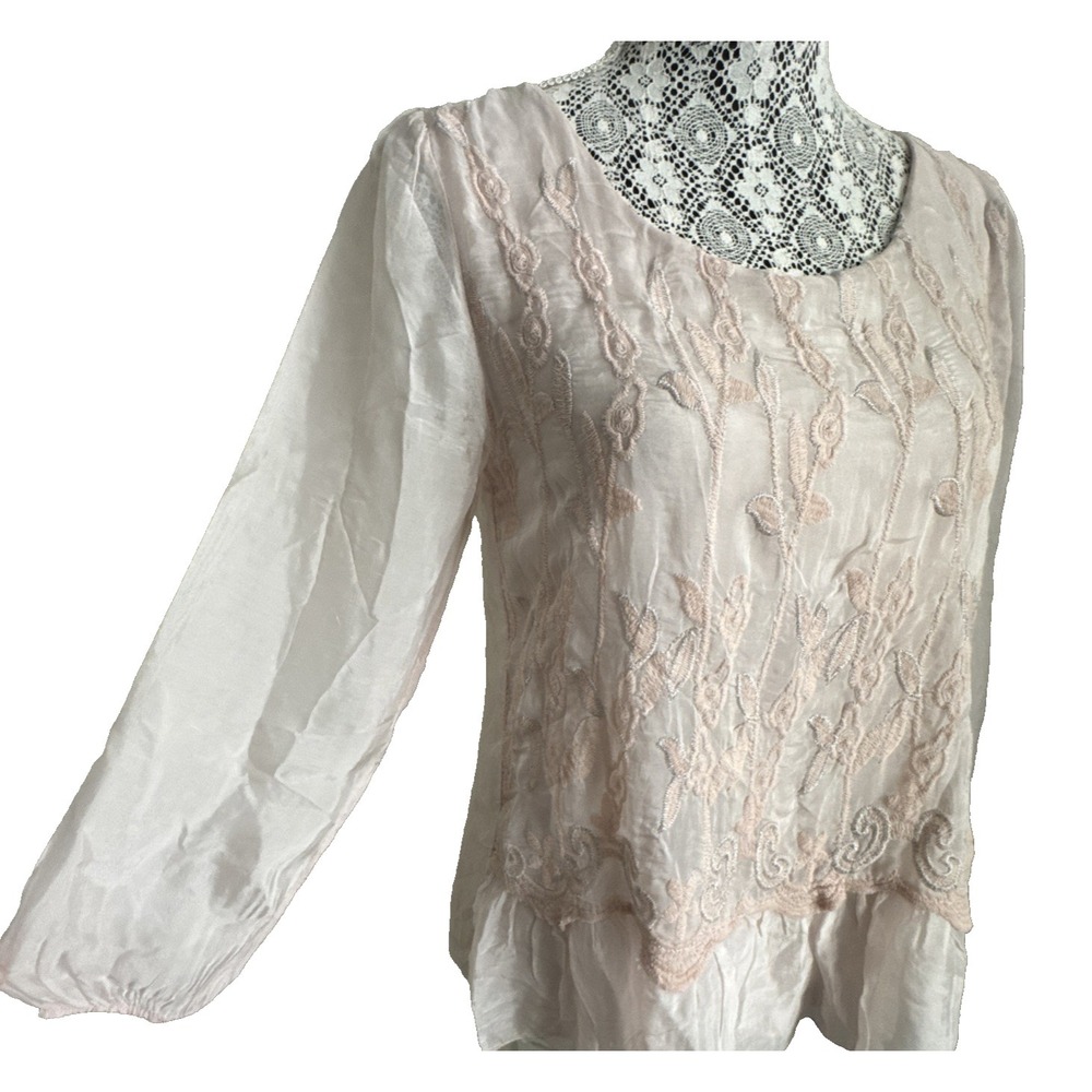 Elena Baldi Shirt Size S‎ Made In Italy Silk Cottagecore  peasant pink BOHO - Picture 6 of 13